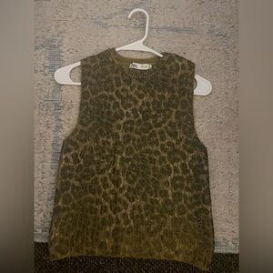 Zara cheetah metallic knit top